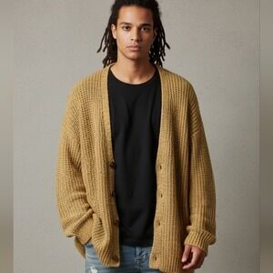 ASOS DESIGN Super Oversized Ribbed Knit Button Cardigan Tan Small Large RUNS BIG